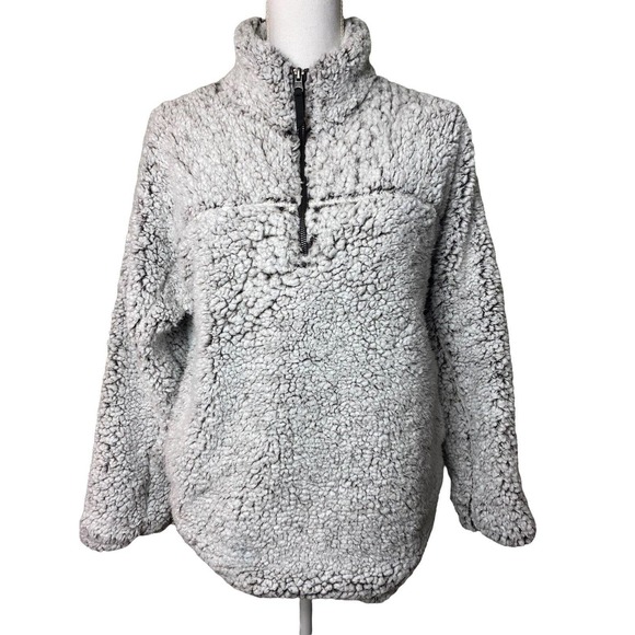 Elodie Jackets & Blazers - Elodie Women's Size S Light Gray Sherpa Teddy Bear Quarter Zip Pullover Jacket